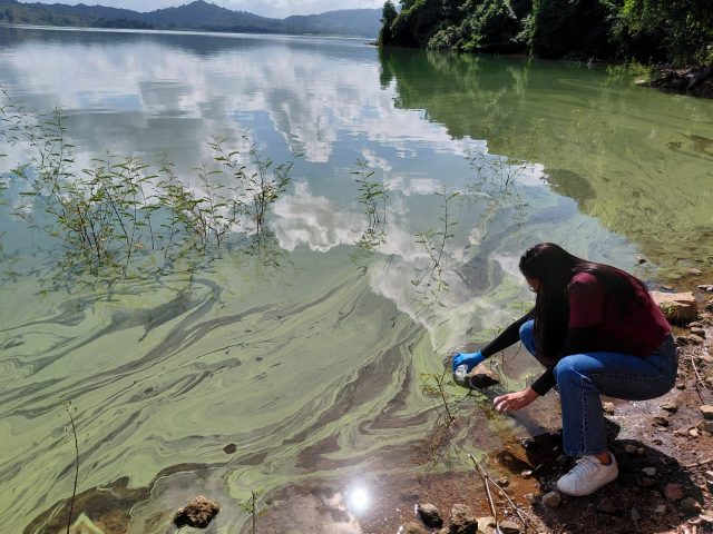 Licda. Patri Ramírez en muestreo realizado en la presa de Hatillo.