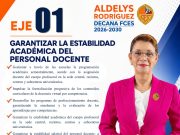 Aldelys Rodríguez plantea garantizar estabilidad académica y salarial del personal docente en la FCES.