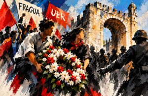 CON LOURDES SANTIAGO EN LA OFRENDA FLORAL DE FRAGUA Y LA UER EN LA PUERTA DEL CONDE (1970).